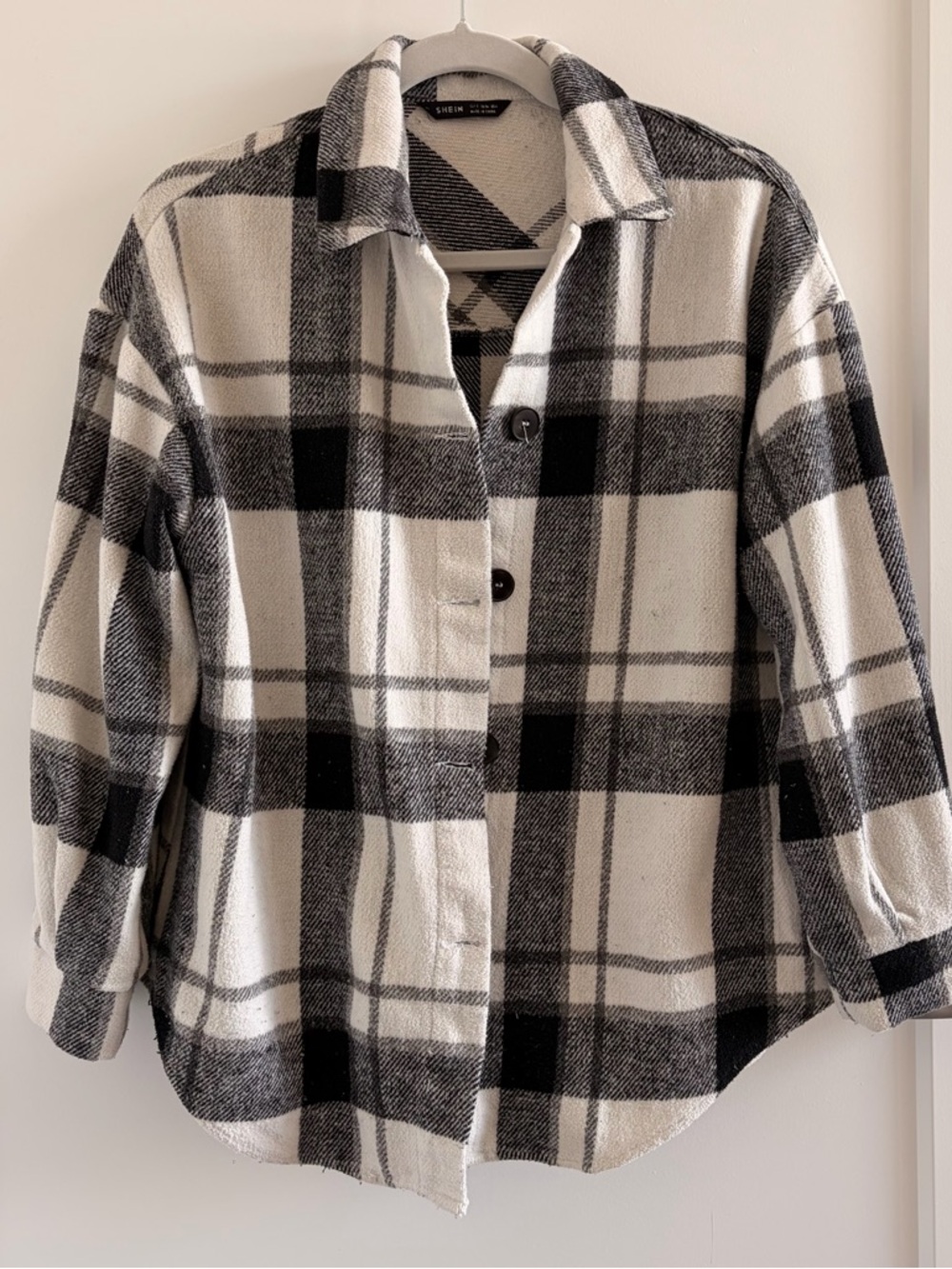 SHEIN Black and White Plaid Button-Front Shacket